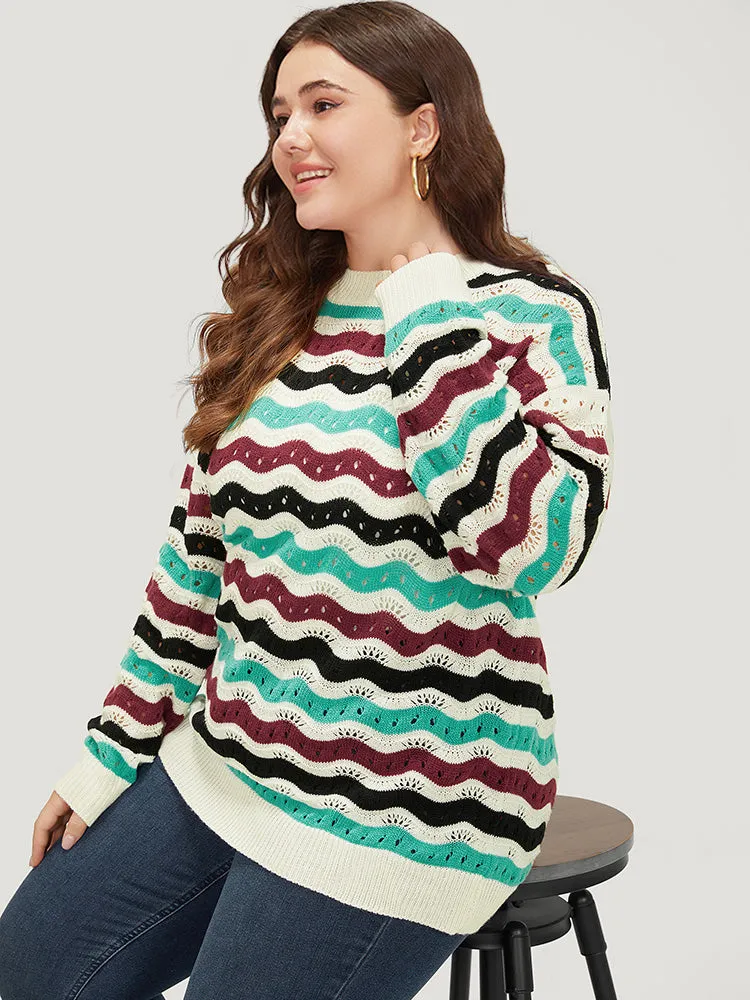 Contrast Water Ripple Cut Out Elastic Cuffs Pullover sold by Bloomchic product image thumbnail 3
