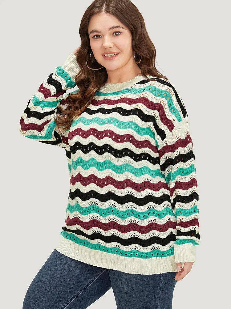 Contrast Water Ripple Cut Out Elastic Cuffs Pullover sold by Bloomchic product image thumbnail 4