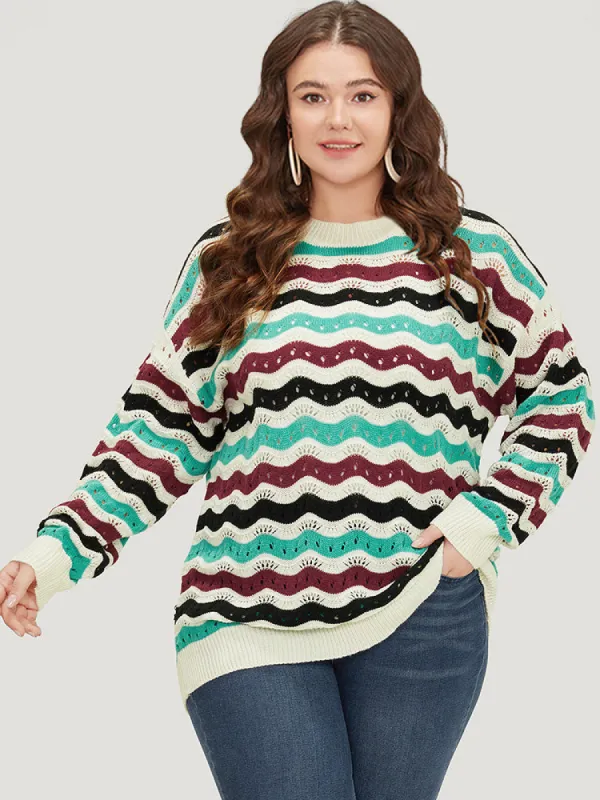 Contrast Water Ripple Cut Out Elastic Cuffs Pullover sold by Bloomchic