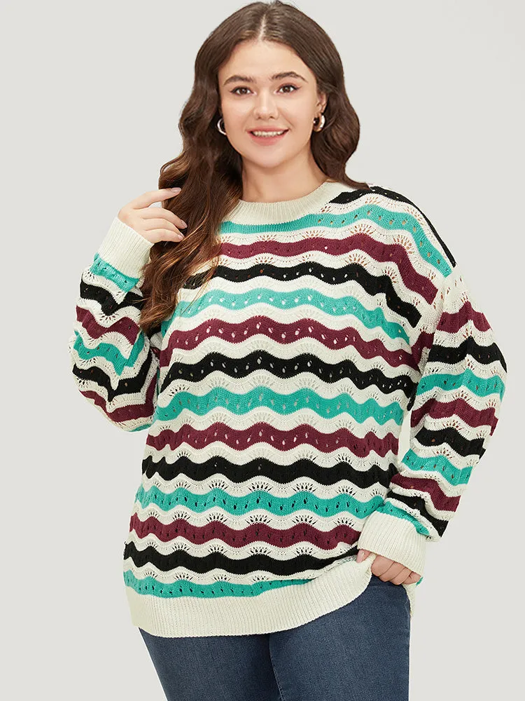 Contrast Water Ripple Cut Out Elastic Cuffs Pullover sold by Bloomchic product image thumbnail 5