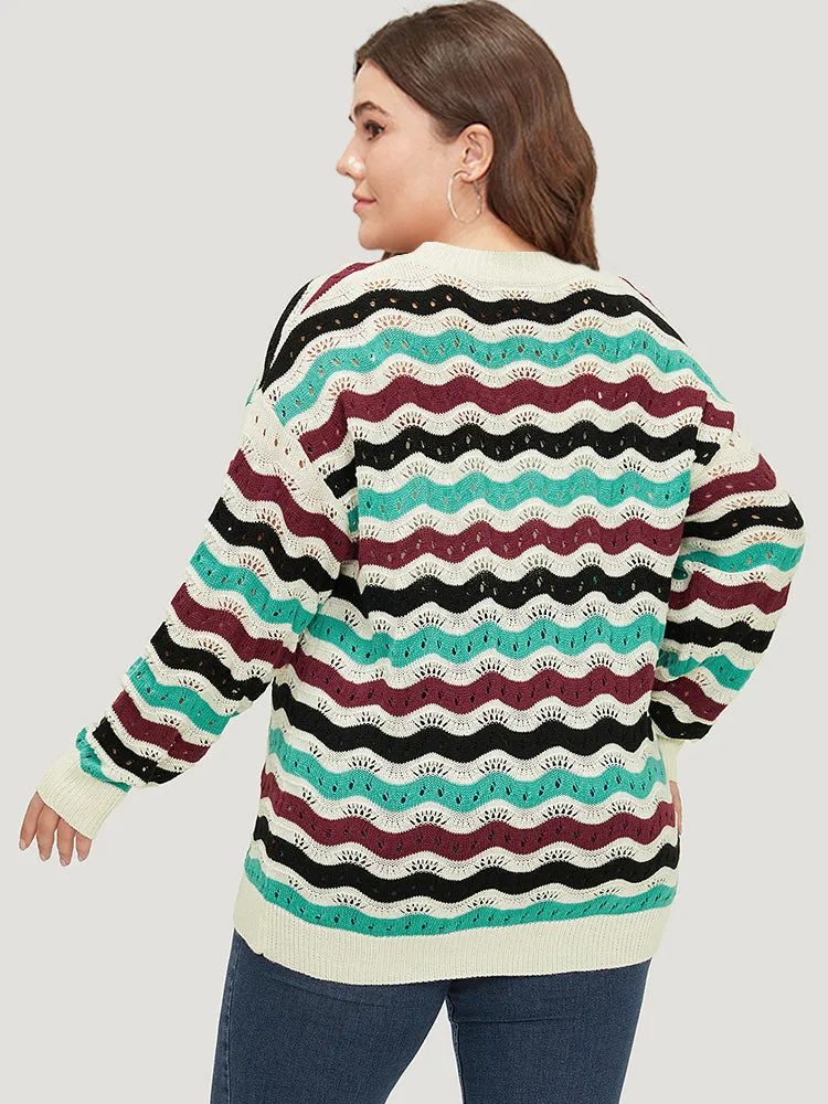 Contrast Water Ripple Cut Out Elastic Cuffs Pullover sold by Bloomchic product image thumbnail 2