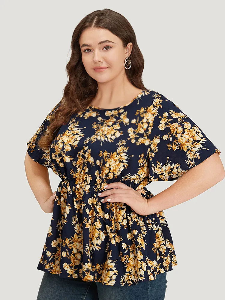 Floral Print Flutter Sleeve Elastic Waist Blouse sold by Bloomchic product image thumbnail 4