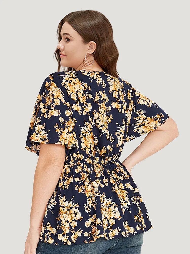 Floral Print Flutter Sleeve Elastic Waist Blouse sold by Bloomchic product image thumbnail 5