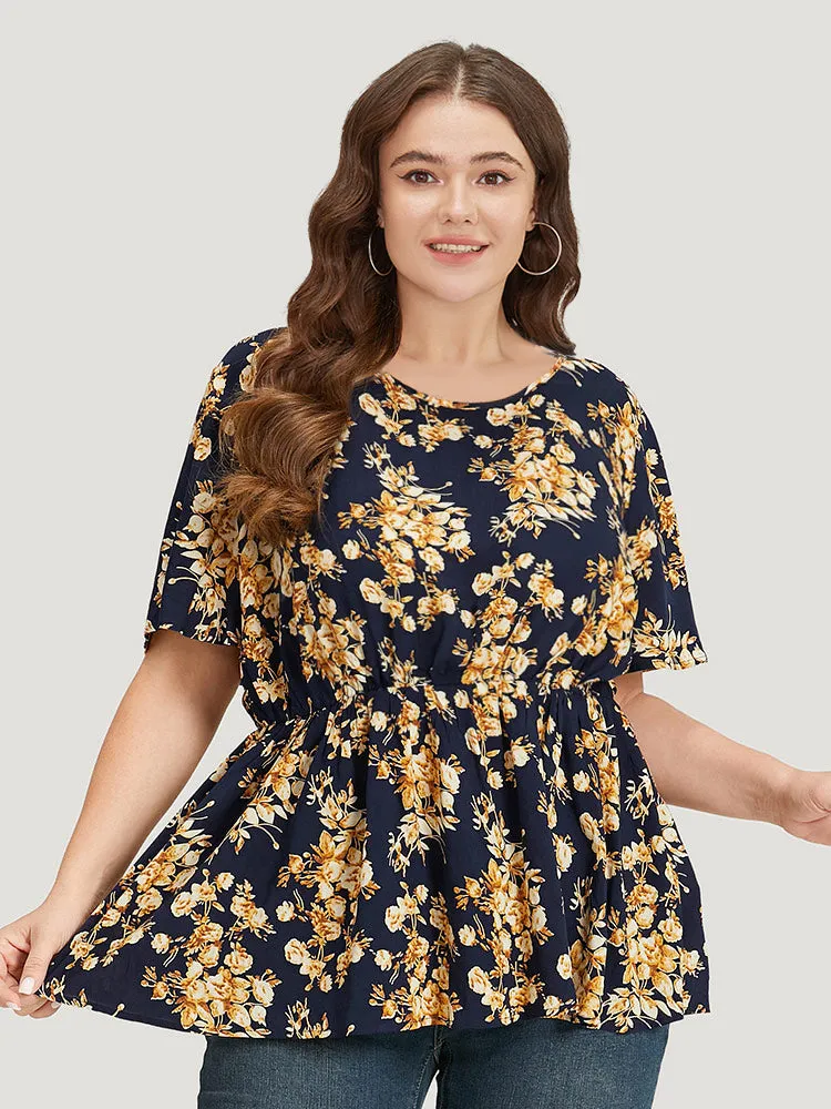 Floral Print Flutter Sleeve Elastic Waist Blouse sold by Bloomchic product image thumbnail 2