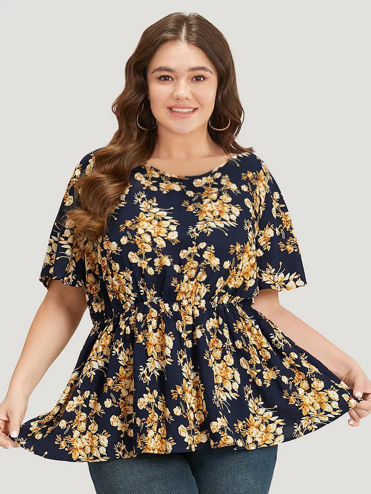 Floral Print Flutter Sleeve Elastic Waist Blouse sold by Bloomchic product image thumbnail 3