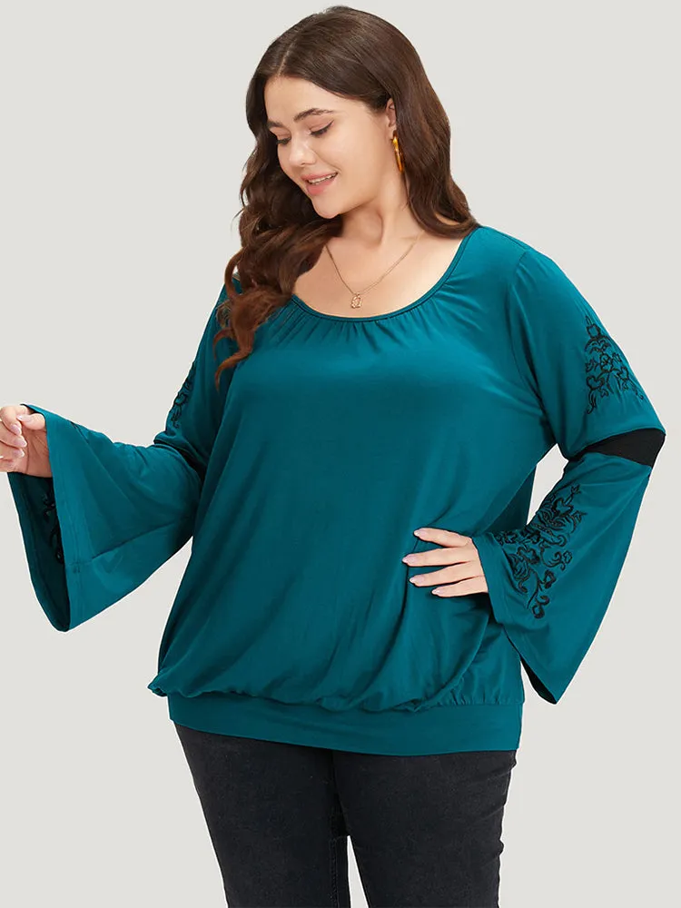 Supersoft Essentials Floral Embroidered Patchwork Bell Sleeve T-shirt sold by Bloomchic product image thumbnail 4