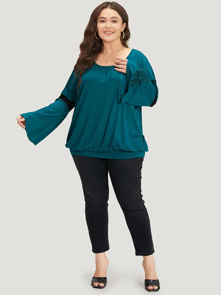 Supersoft Essentials Floral Embroidered Patchwork Bell Sleeve T-shirt sold by Bloomchic product image thumbnail 5