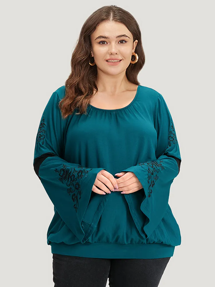 Supersoft Essentials Floral Embroidered Patchwork Bell Sleeve T-shirt sold by Bloomchic product image thumbnail 2