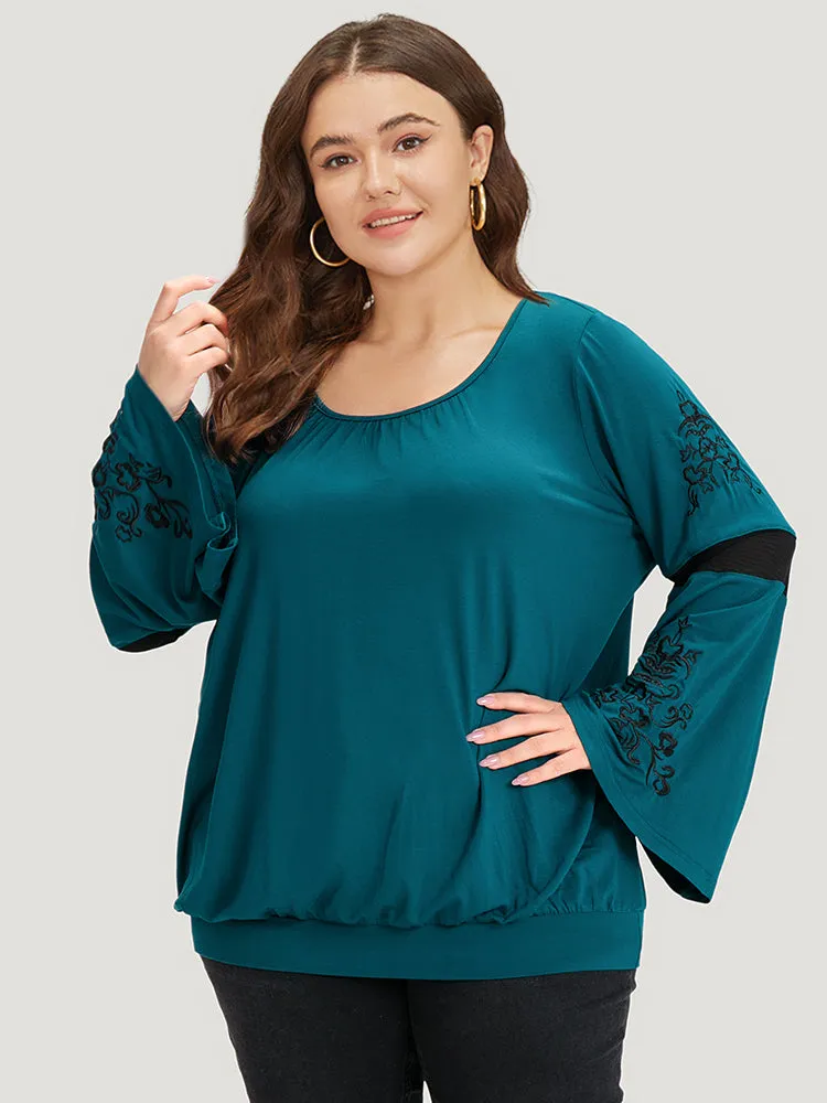 Supersoft Essentials Floral Embroidered Patchwork Bell Sleeve T-shirt sold by Bloomchic product image thumbnail 3