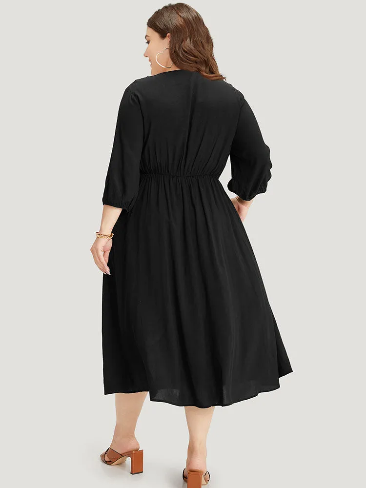 Floral Embroidered Patchwork Pocket Elastic Cuffs Dress sold by Bloomchic product image thumbnail 3
