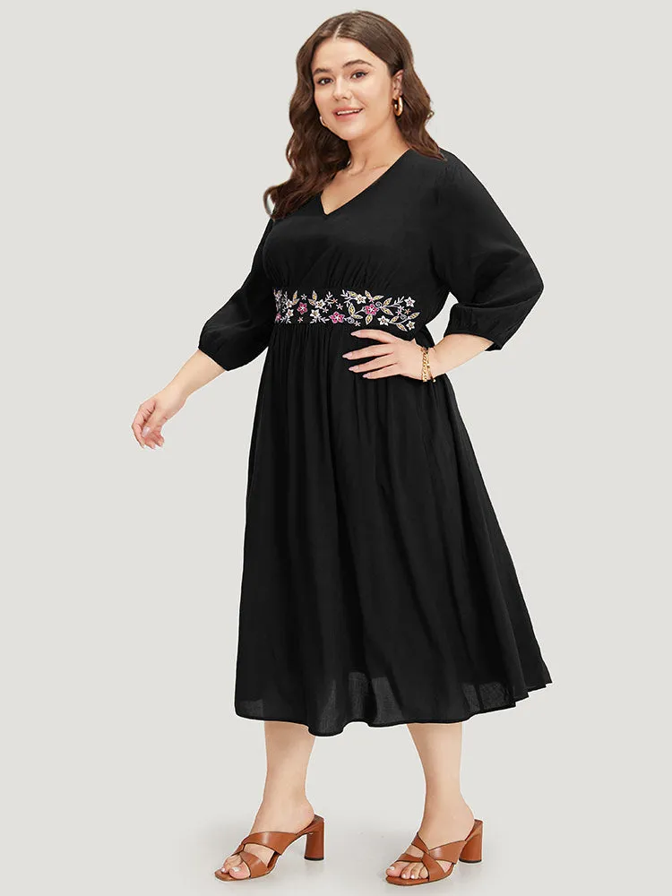 Floral Embroidered Patchwork Pocket Elastic Cuffs Dress sold by Bloomchic product image thumbnail 4