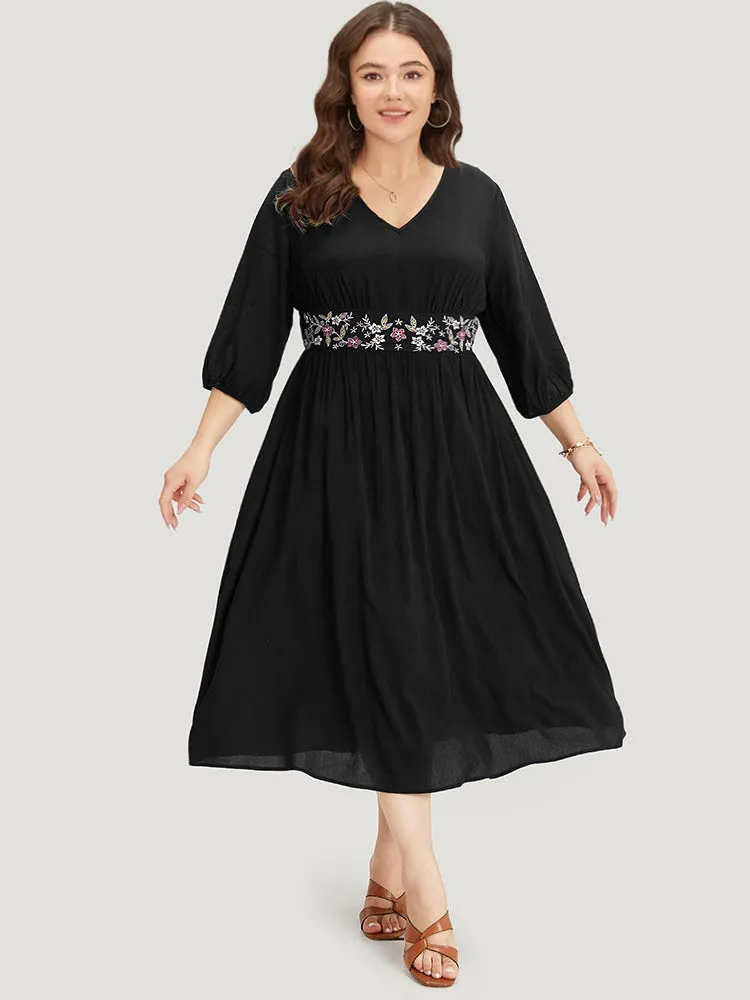 Floral Embroidered Patchwork Pocket Elastic Cuffs Dress sold by Bloomchic product image thumbnail 5