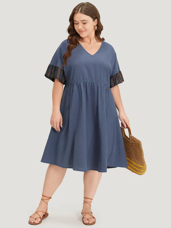 Striped Patchwork Dolman Sleeve Pocket Elastic Waist Dress sold by Bloomchic