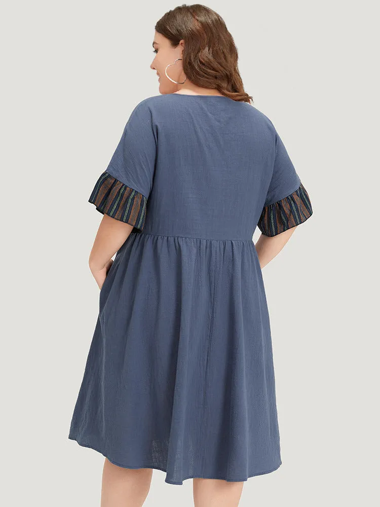 Striped Patchwork Dolman Sleeve Pocket Elastic Waist Dress sold by Bloomchic product image thumbnail 3