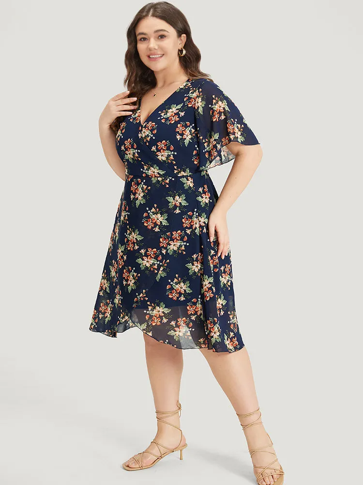 Floral Print Mesh Pocket Wrap Hem Dress sold by Bloomchic product image thumbnail 4