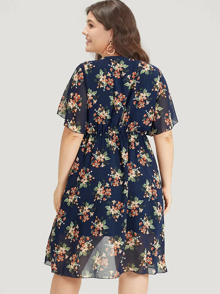 Floral Print Mesh Pocket Wrap Hem Dress sold by Bloomchic product image thumbnail 3