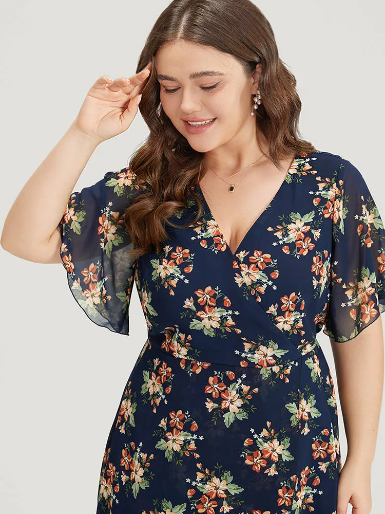 Floral Print Mesh Pocket Wrap Hem Dress sold by Bloomchic product image thumbnail 2