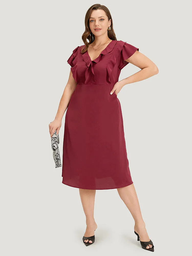 Plain Ruffle Trim Pocket Cap Sleeve Midi Dress sold by Bloomchic product image thumbnail 4