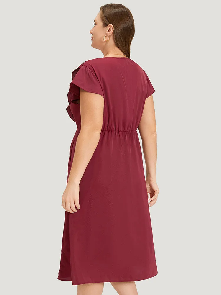 Plain Ruffle Trim Pocket Cap Sleeve Midi Dress sold by Bloomchic product image thumbnail 3