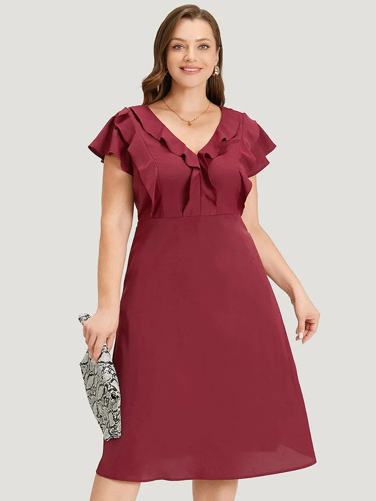 Plain Ruffle Trim Pocket Cap Sleeve Midi Dress sold by Bloomchic product image thumbnail 5
