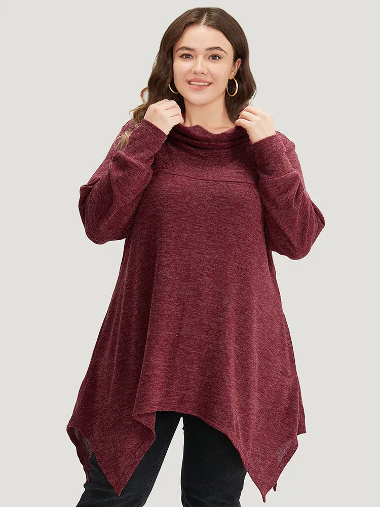 Solid Turtleneck Pocket Hanky Hem Sweatshirt sold by Bloomchic