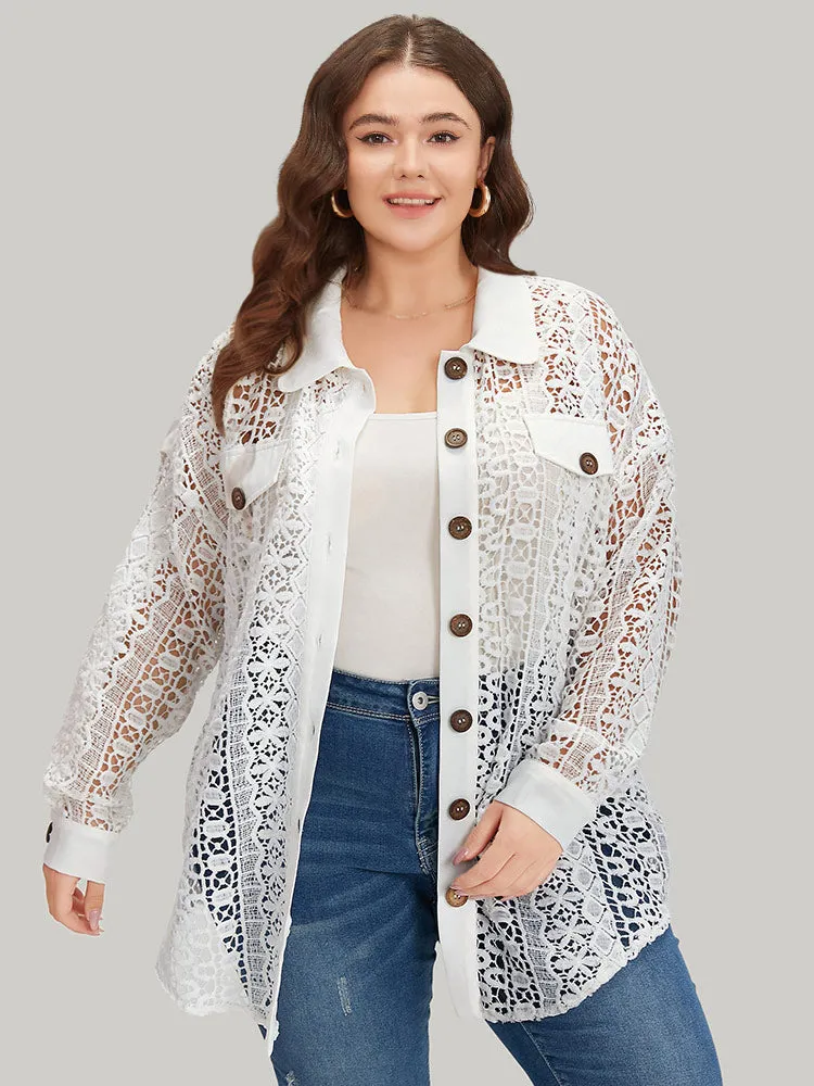 Plain Cut Out Lace Patchwork Button Through Jacket sold by Bloomchic
