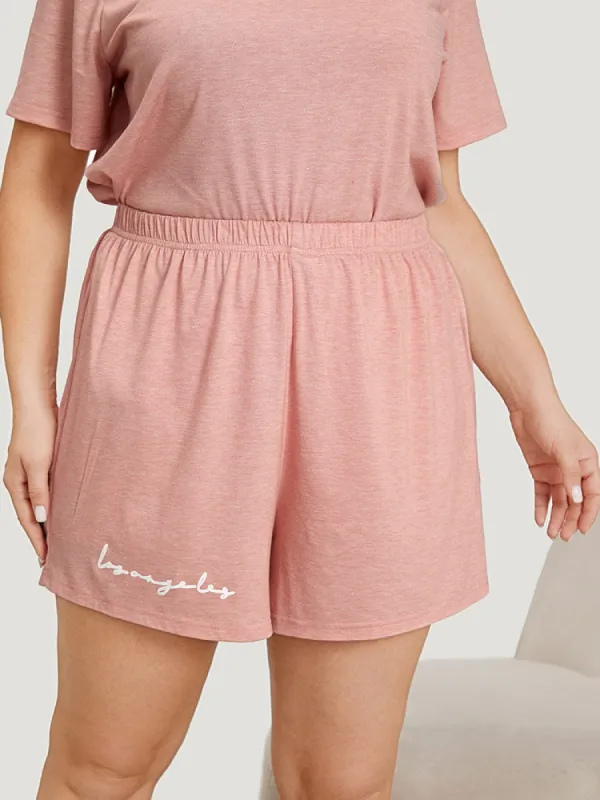 Letter Print Elastic Waist Sleep Shorts sold by Bloomchic