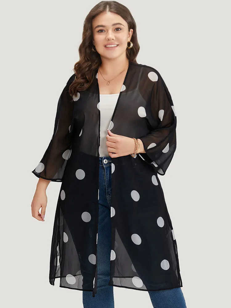 Polka Dot Mesh Drape Open Front Kimono sold by Bloomchic