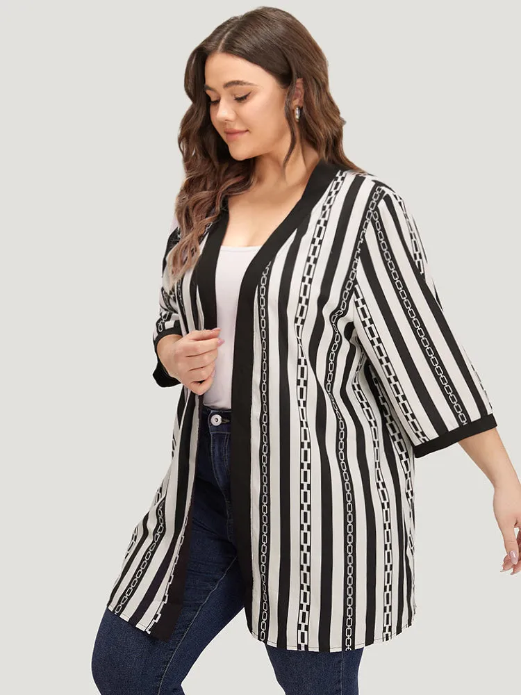Striped Patchwork Contrast Open Front Kimono sold by Bloomchic product image thumbnail 3