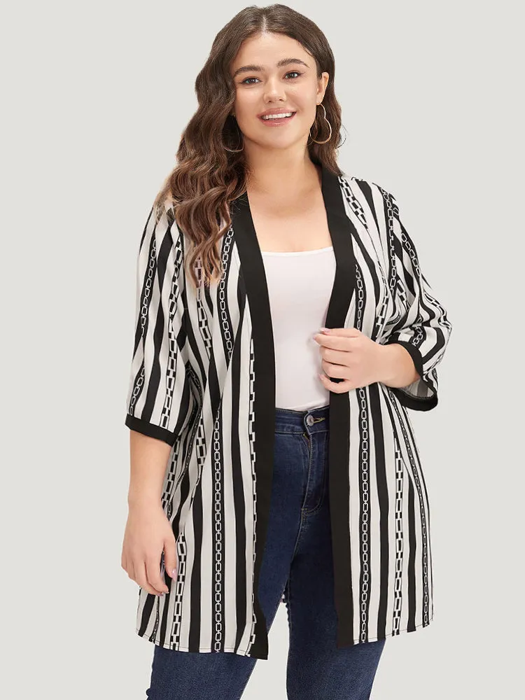 Striped Patchwork Contrast Open Front Kimono sold by Bloomchic