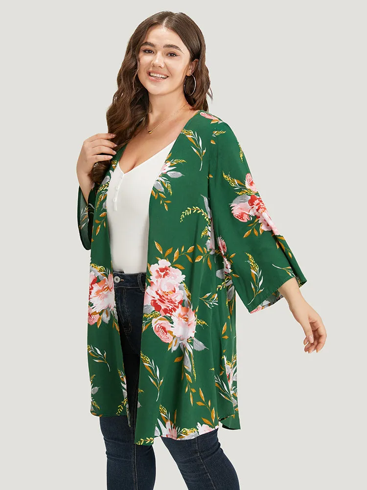 Floral Print Open Front Asymmetrical Hem Kimono sold by Bloomchic product image thumbnail 3