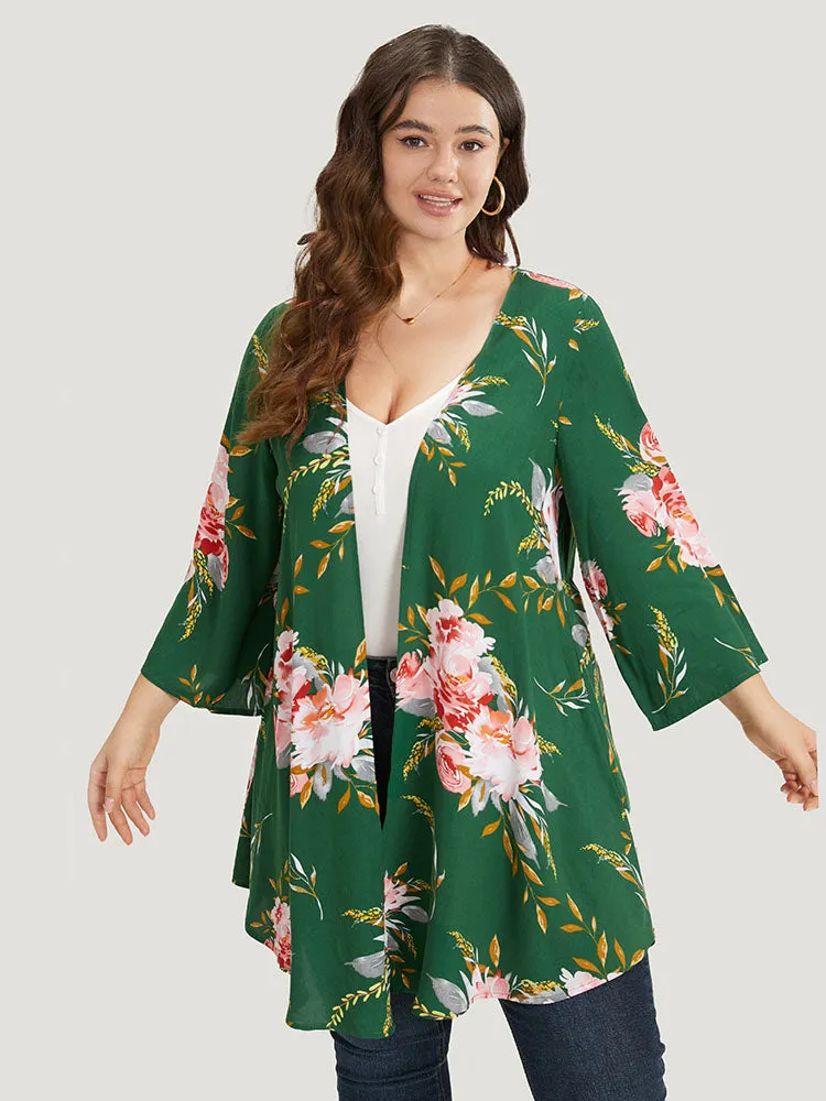Floral Print Open Front Asymmetrical Hem Kimono sold by Bloomchic product image thumbnail 2