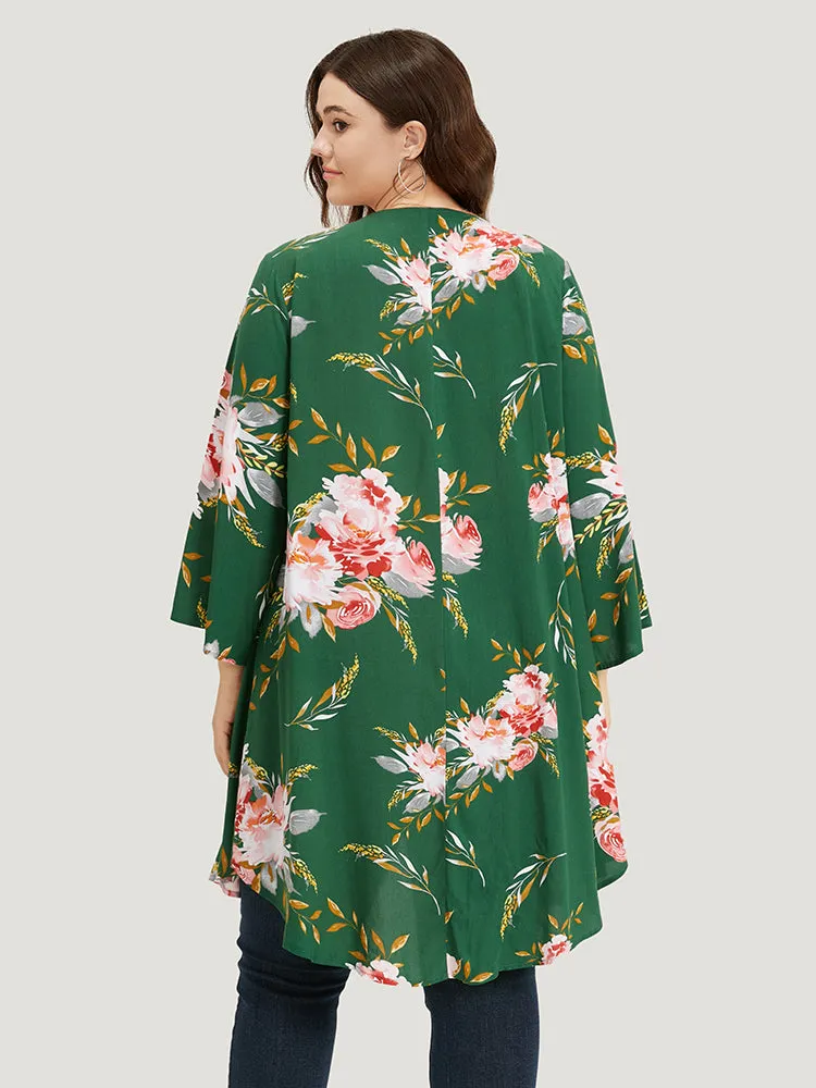 Floral Print Open Front Asymmetrical Hem Kimono sold by Bloomchic product image thumbnail 5