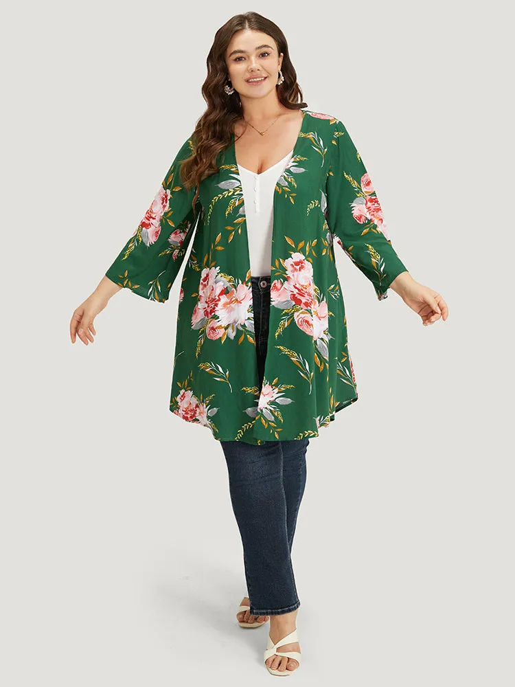 Floral Print Open Front Asymmetrical Hem Kimono sold by Bloomchic product image thumbnail 4