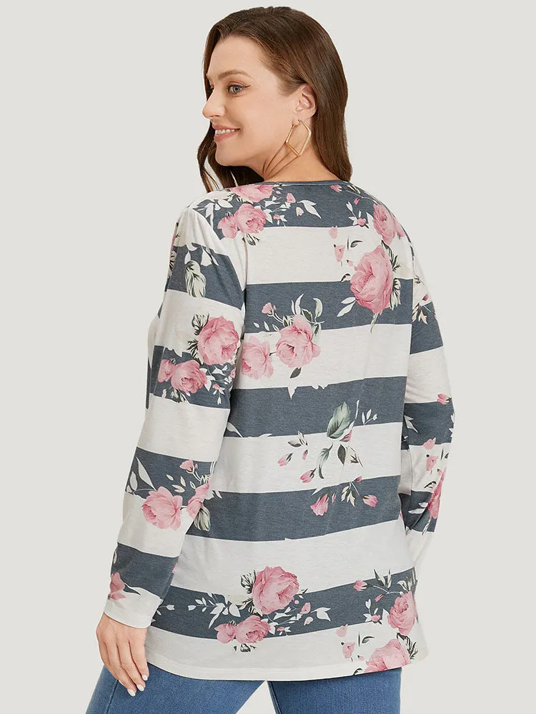 Floral Striped Patchwork Crisscross T-shirt sold by Bloomchic product image thumbnail 2