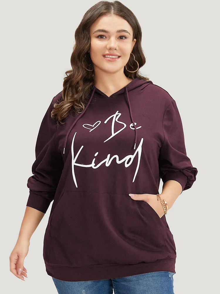 Letter Print Pocket Drawstring Hooded Sweatshirt sold by Bloomchic product image thumbnail 4