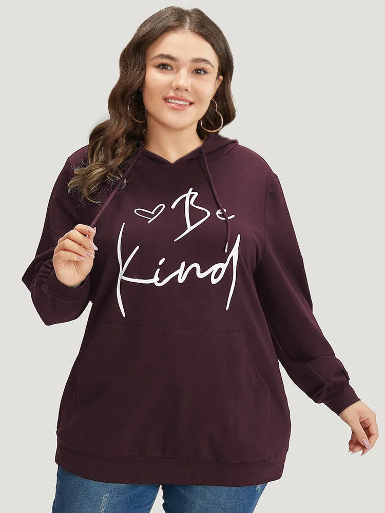 Letter Print Pocket Drawstring Hooded Sweatshirt sold by Bloomchic