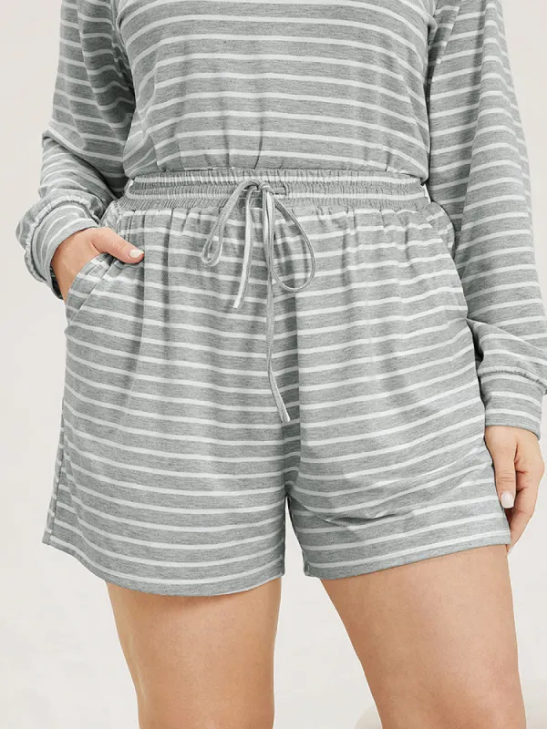 Striped Print Drawstring Elastic Waist Sleep Shorts sold by Bloomchic