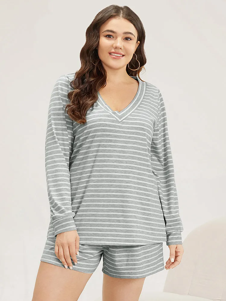 Striped Print V Neck Sleep Top sold by Bloomchic