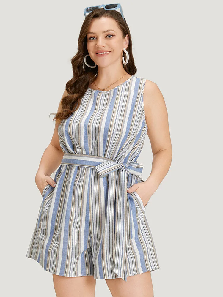Striped Pocket Cut Out Knot Sleeveless Jumpsuit sold by Bloomchic