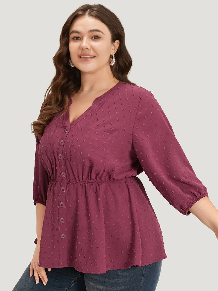 Plain Notched Button Through Lantern Sleeve Blouse sold by Bloomchic product image thumbnail 4