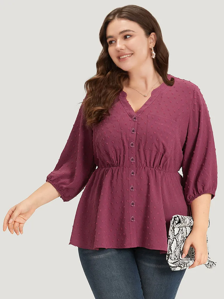 Plain Notched Button Through Lantern Sleeve Blouse sold by Bloomchic product image thumbnail 2