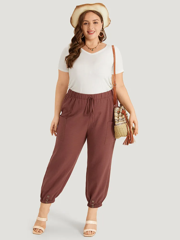 Solid Patched Pocket Bowknot Button Detail Pants sold by Bloomchic product image thumbnail 4