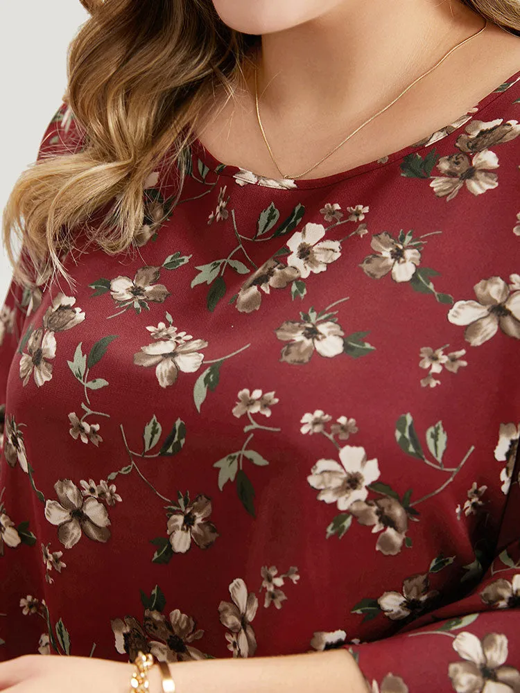 Floral Print Bell Sleeve Crew Neck Blouse sold by Bloomchic product image thumbnail 5