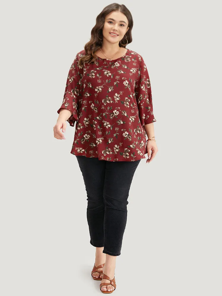 Floral Print Bell Sleeve Crew Neck Blouse sold by Bloomchic product image thumbnail 3