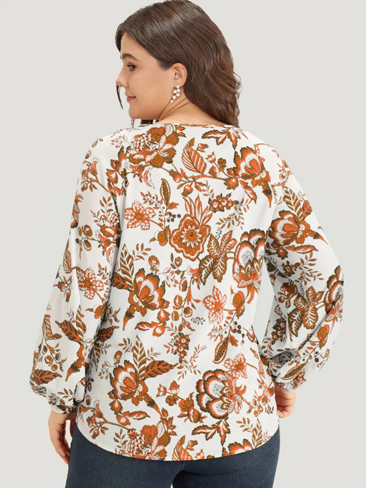 Boho Print Knot Neck Lantern Sleeve Blouse sold by Bloomchic product image thumbnail 4