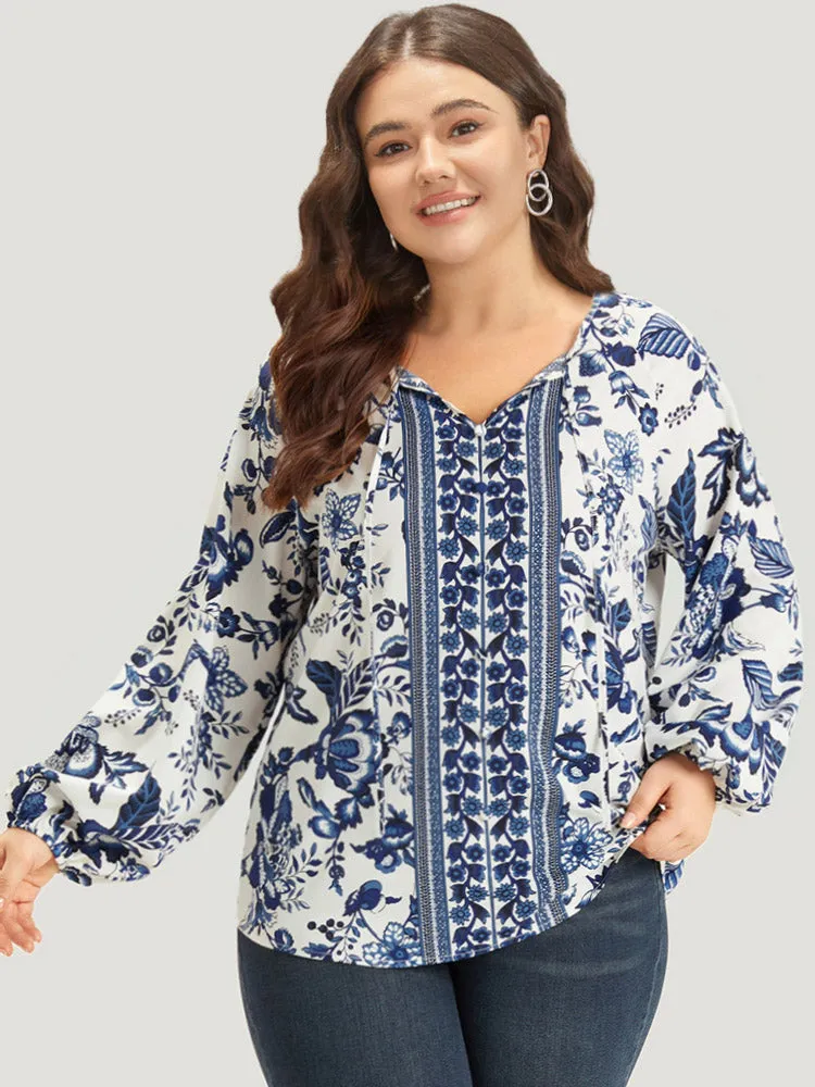 Boho Print Knot Neck Lantern Sleeve Blouse sold by Bloomchic product image thumbnail 5