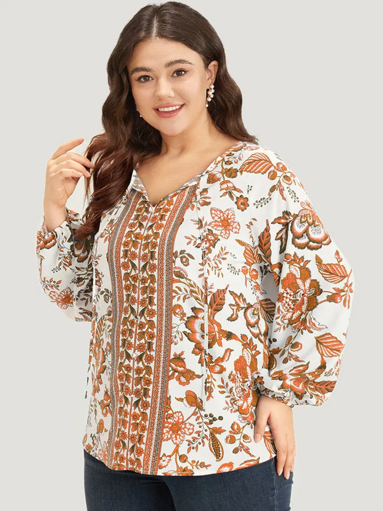 Boho Print Knot Neck Lantern Sleeve Blouse sold by Bloomchic product image thumbnail 2