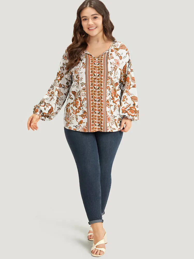 Boho Print Knot Neck Lantern Sleeve Blouse sold by Bloomchic product image thumbnail 3