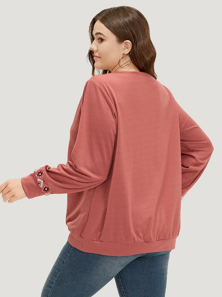 Floral Embroidered Long Sleeve Crew Neck Sweatshirt sold by Bloomchic product image thumbnail 5